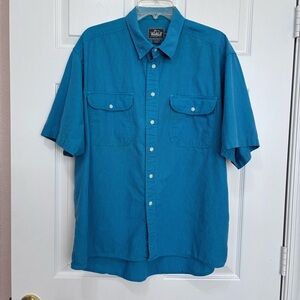 Vintage Woolrich Button Up Shirt Mens XL Blue Striped Pockets Outdoor Grunge Dad